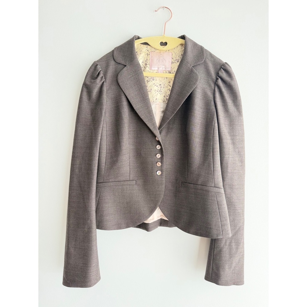 Rebecca Taylor Gray Wool Stretch Suit Blazer Trousers Feminine Office Size 4 - Picture 2 of 10